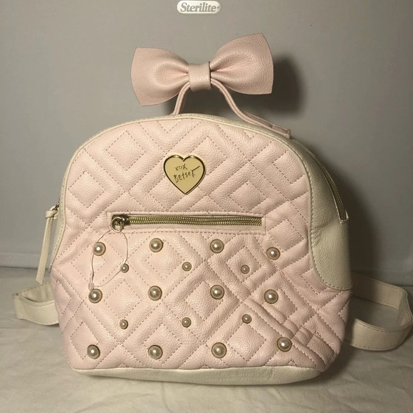 Betsey Johnson Bow Pink White Pearl Backpack - Picture 10 of 15